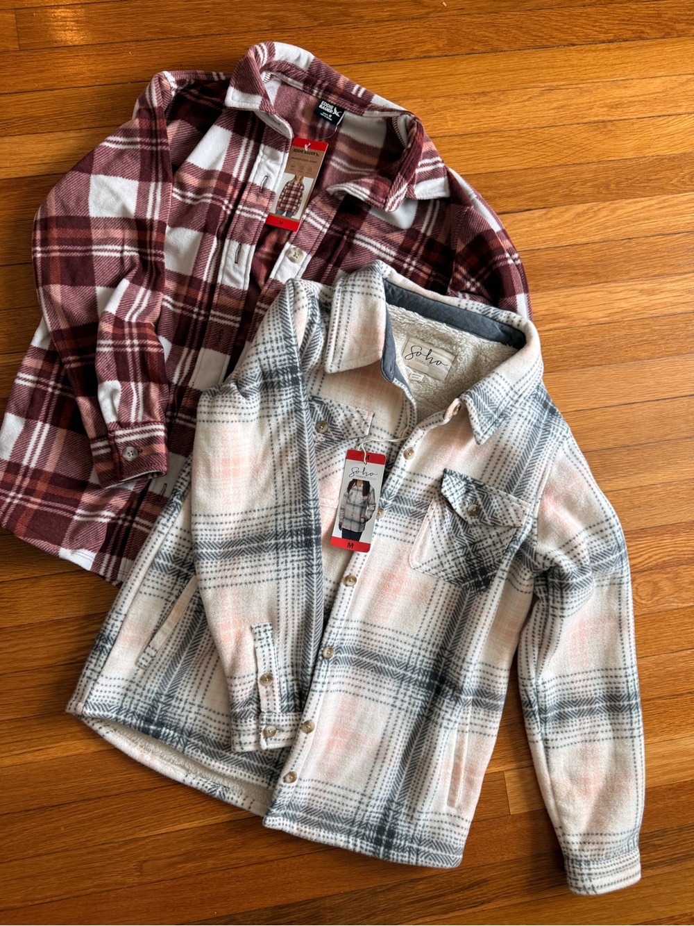Eddie Bauer and SoHo Plaid Button-Up Fleece Shirt Jacket M
